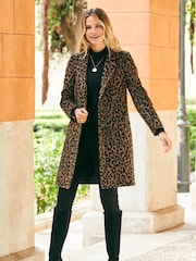 Sosandar Black/Brown Leopard Print Wool Mix Coat - Image 5 of 5