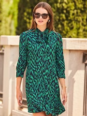 Sosandar Dark Green Ruffle Detail Shift Dress - Image 3 of 4