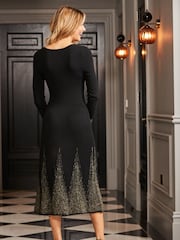 Sosandar Black Metallic Square Neck Dress - Image 2 of 5