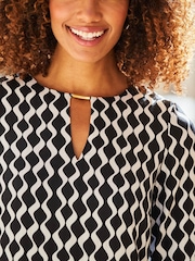Sosandar Black Printed Shift Dress With Neck Trim Detail - Image 4 of 5
