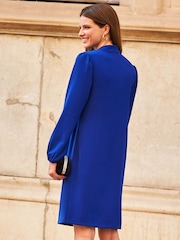 Sosandar Blue Pussybow Neck Shift Dress - Image 2 of 5