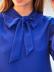 Sosandar Blue Pussybow Neck Shift Dress - Image 5 of 5