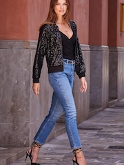 Sosandar Black Sequin Bomber Jacket - Image 3 of 5