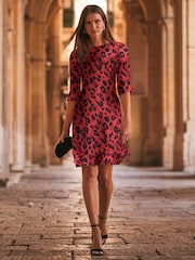 Sosandar Red Ruffle Hem Shift Dress - Image 1 of 5