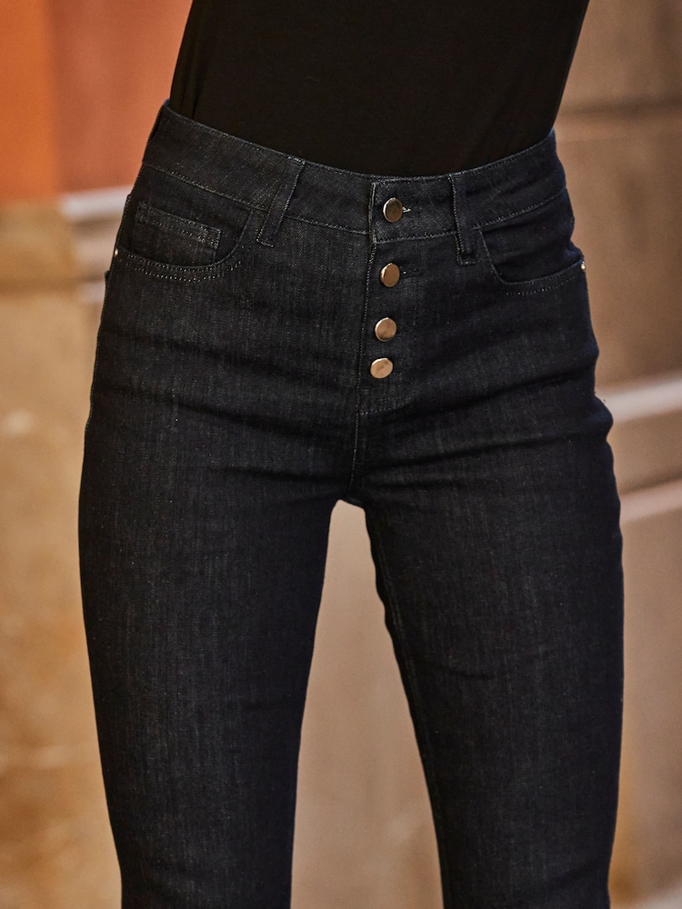 Sosandar Blue Button Front Kickflare Jeans - Image 4 of 4 Sosandar Blue Button Front Kickflare Jeans - Image 4 of 4