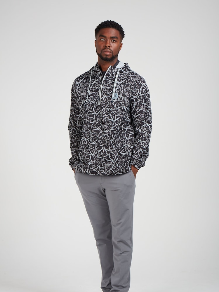 Original Penguin Golf Mens Quarter Zip Trademark Printed Black Wind Jacket - Image 1 of 3
