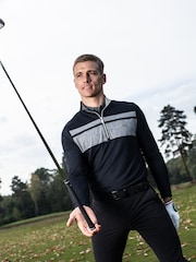 Original Penguin Golf Mens Lightweight Quarter Zip Heritage Block Pullover Black Jacket - Image 1 of 7