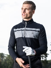 Original Penguin Golf Mens Lightweight Quarter Zip Heritage Block Pullover Black Jacket - Image 2 of 7