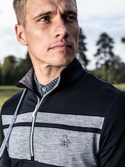 Original Penguin Golf Mens Lightweight Quarter Zip Heritage Block Pullover Black Jacket - Image 3 of 7