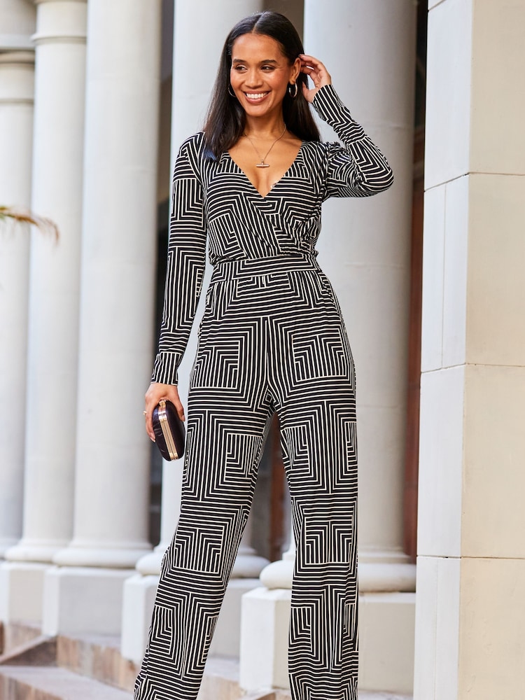 Sosandar Blue Wrap Front Wide Leg Jumpsuit - Image 1 of 5
