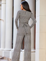 Sosandar Blue Wrap Front Wide Leg Jumpsuit - Image 2 of 5