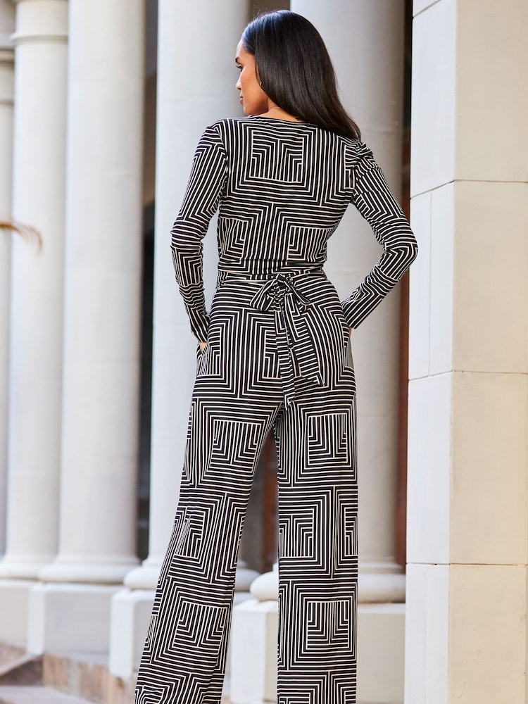 Sosandar Blue Wrap Front Wide Leg Jumpsuit - Image 2 of 5