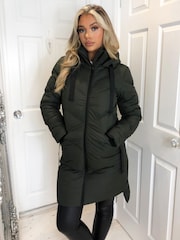 Khaki Hooded Long Line Puffer Coat - Image 1 of 4