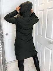 Khaki Hooded Long Line Puffer Coat - Image 2 of 4