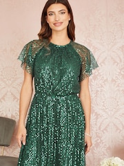 Yumi Green Sequin Angel Sleeve Midi Dress - Image 4 of 5