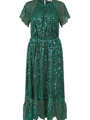 Yumi Green Sequin Angel Sleeve Midi Dress - Image 5 of 5