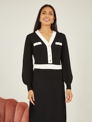 Yumi Black Knitted Shirt Dress With Contrast Detail - Image 1 of 5