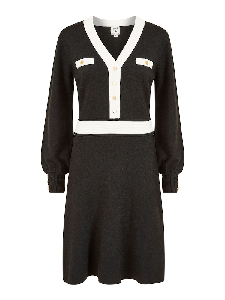 Yumi Black Knitted Shirt Dress With Contrast Detail - Image 5 of 5