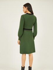 Yumi Green Knitted Shirt Dress With Contrast Detail - Image 4 of 5