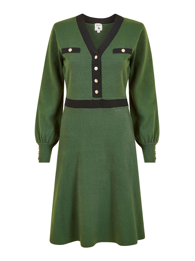 Yumi Green Knitted Shirt Dress With Contrast Detail - Image 5 of 5