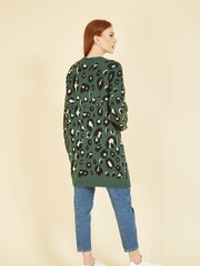 Yumi Green Long Animal Print Intarsia Knit Cardigan - Image 2 of 4