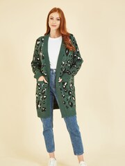 Yumi Green Long Animal Print Intarsia Knit Cardigan - Image 3 of 4