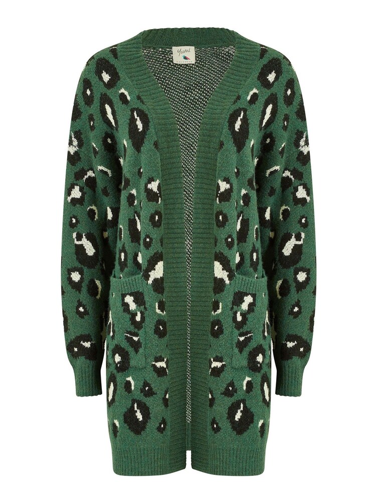 Yumi Green Long Animal Print Intarsia Knit Cardigan - Image 4 of 4