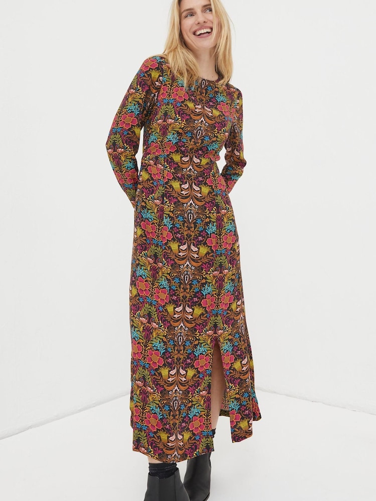 FatFace Orange Haldon Art Floral Midi Dress - Image 1 of 6