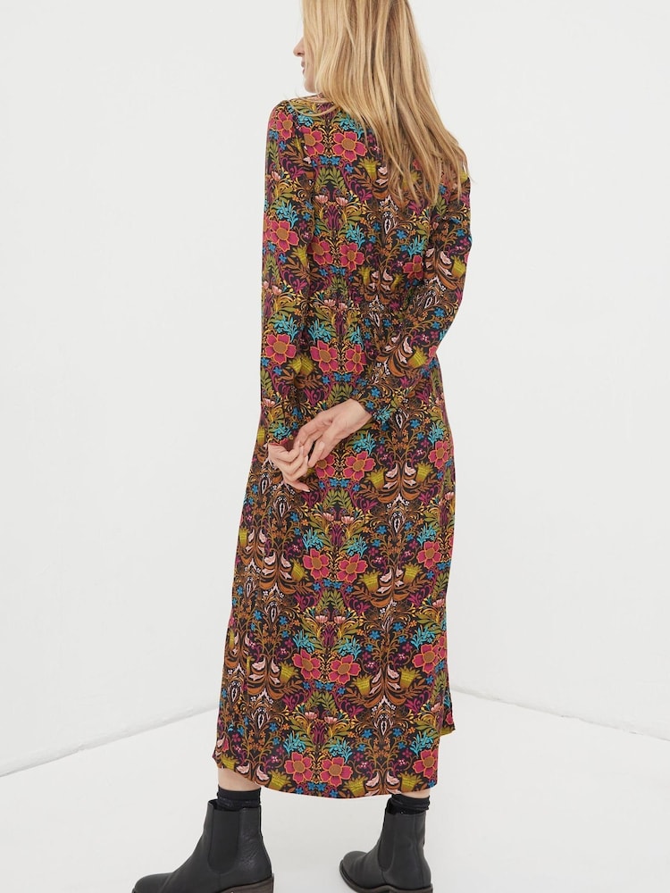 FatFace Orange Haldon Art Floral Midi Dress - Image 2 of 6
