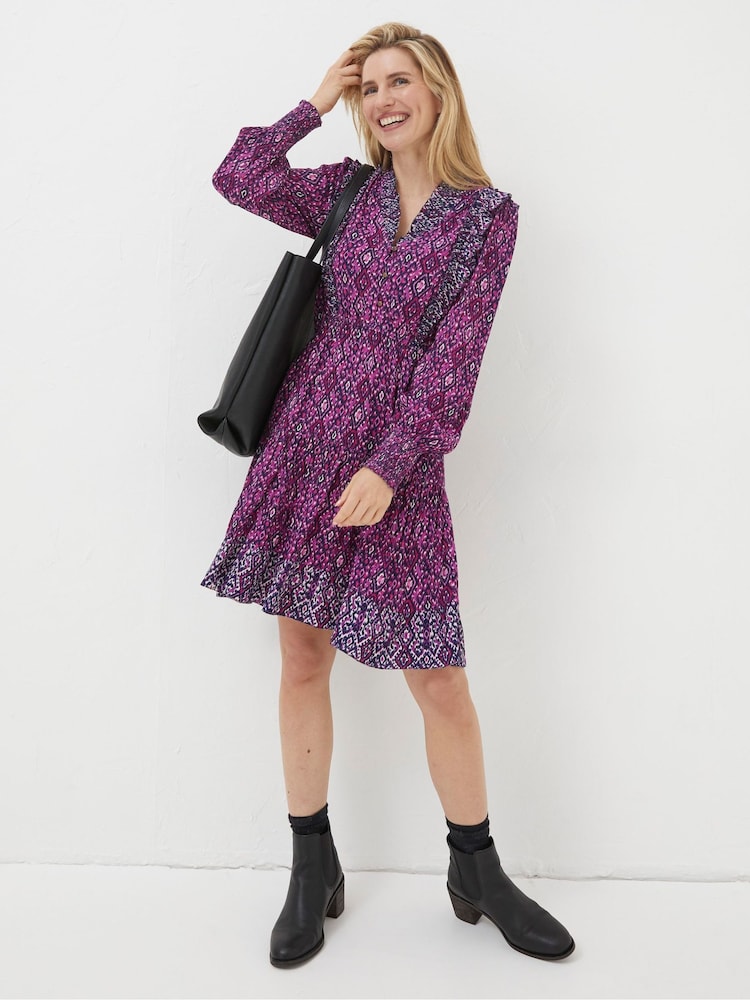 FatFace Purple Darcey Ikat Geo Dress - Image 1 of 4