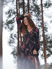 FatFace Black Bennie Floral Midi Dress - Image 1 of 6