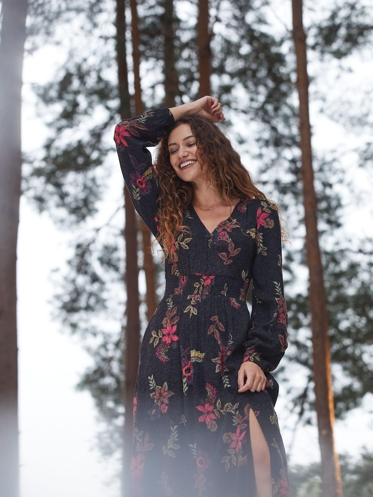 FatFace Black Bennie Floral Midi Dress - Image 1 of 6