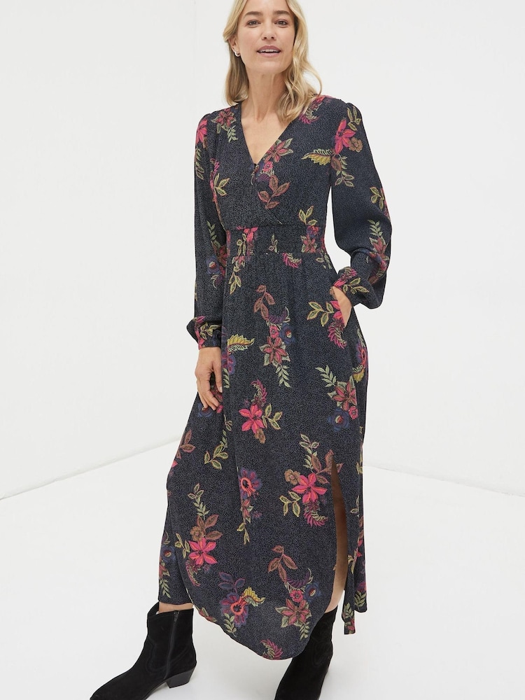 FatFace Black Bennie Floral Midi Dress - Image 2 of 6 FatFace Black Bennie Floral Midi Dress - Image 2 of 6