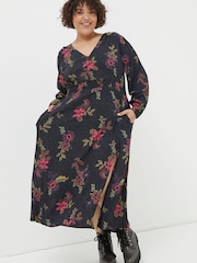 FatFace Black Bennie Floral Midi Dress - Image 4 of 6
