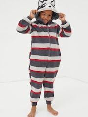 FatFace Blue Ronnie Raccoon Onesie - Image 1 of 5
