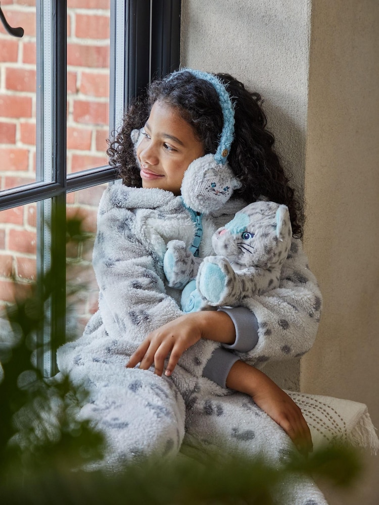 FatFace Grey Sadie Snow Leopard All In One - Image 1 of 5