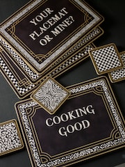 Set of 4 Black & White Slogan Corkback Placemats and Coasters - Image 1 of 3