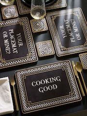 Set of 4 Black & White Slogan Corkback Placemats and Coasters - Image 2 of 3