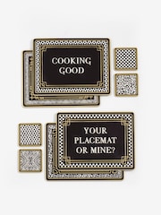 Set of 4 Black & White Slogan Corkback Placemats and Coasters - Image 3 of 3