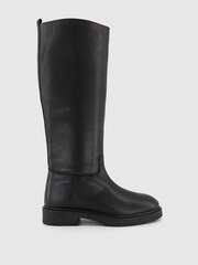 Office Black Leather Pull On High Leg Boots - Image 1 of 4