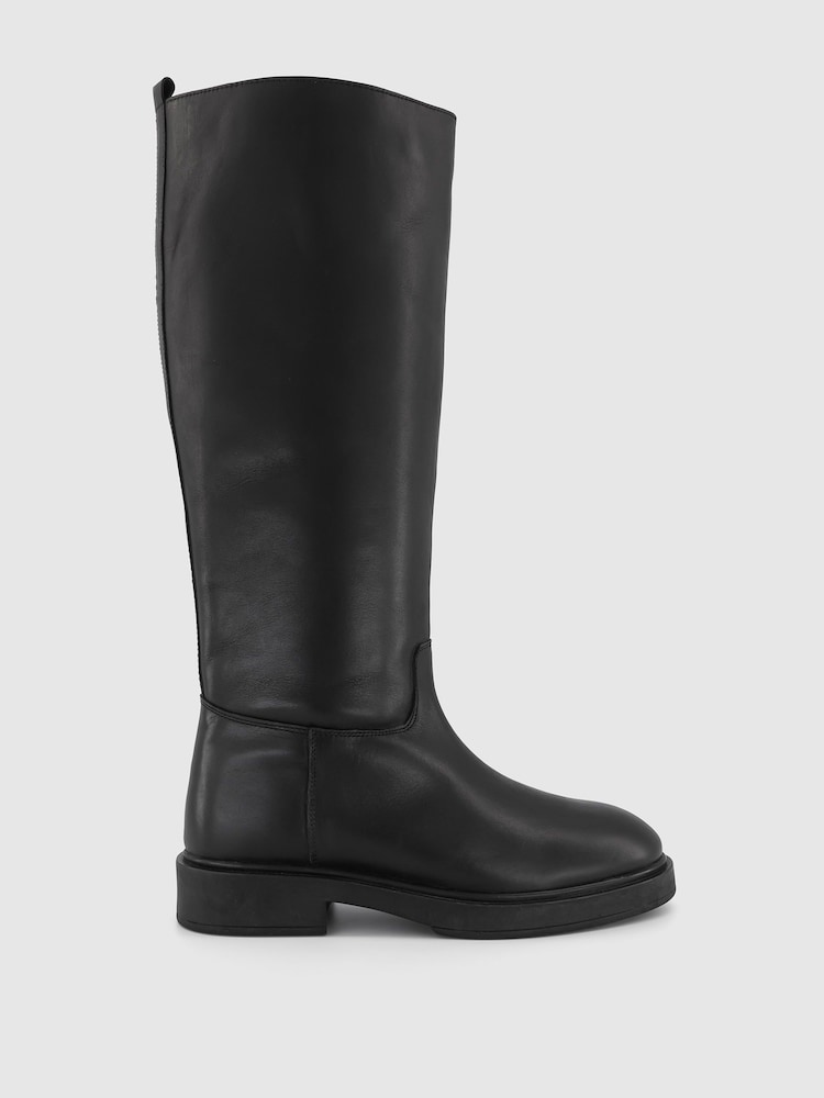 Office Black Leather Pull On High Leg Boots - Image 1 of 4