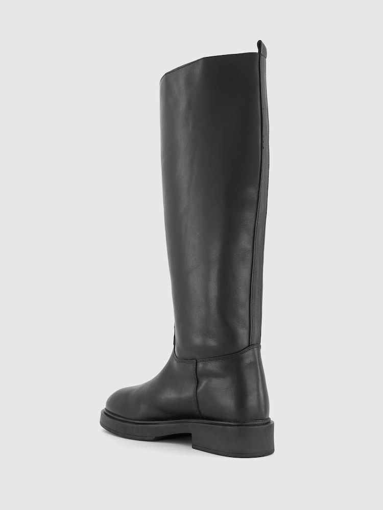 Office Black Leather Pull On High Leg Boots - Image 2 of 4
