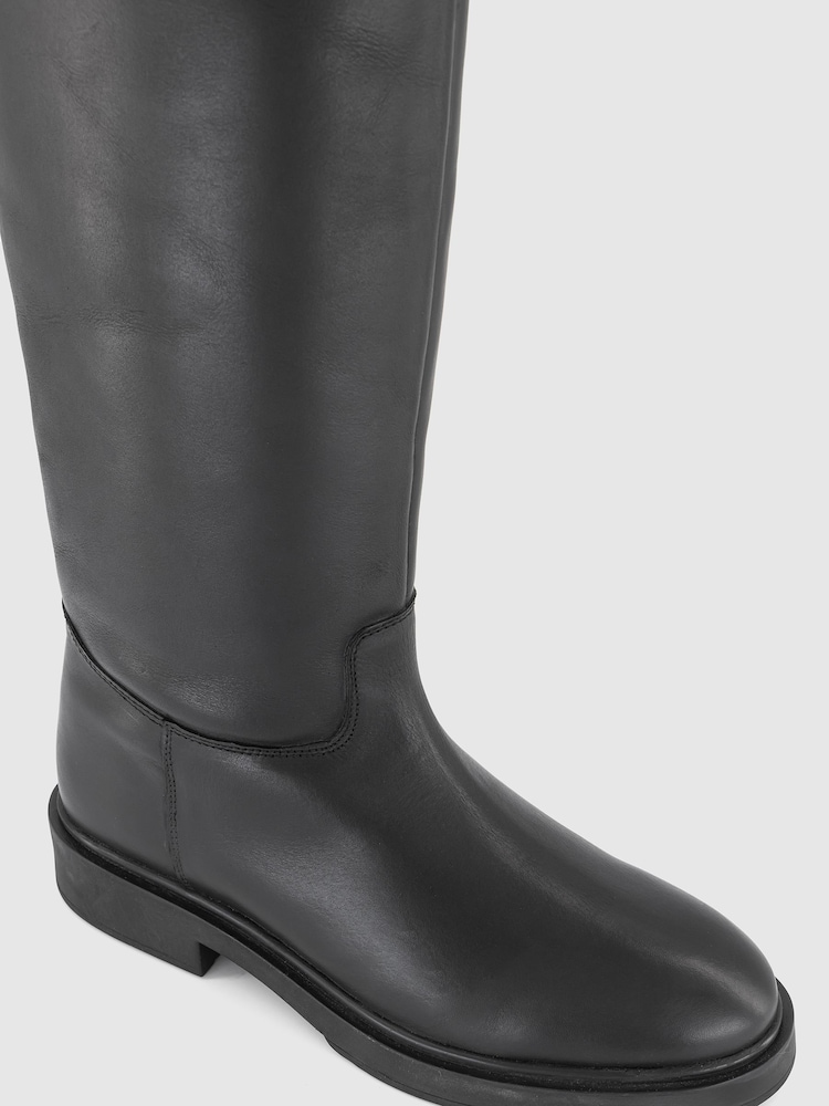 Office Black Leather Pull On High Leg Boots - Image 4 of 4
