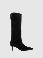 Office Black Suedette Kitten Heel Knee High Boot - Image 1 of 4
