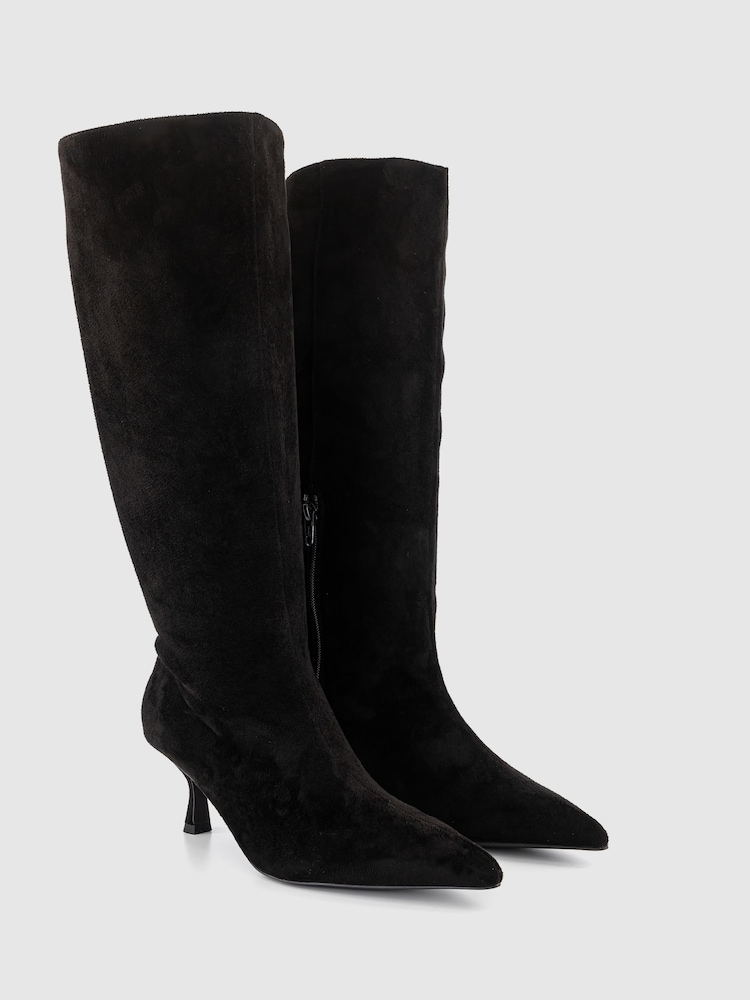 Office Black Suedette Kitten Heel Knee High Boot - Image 2 of 4