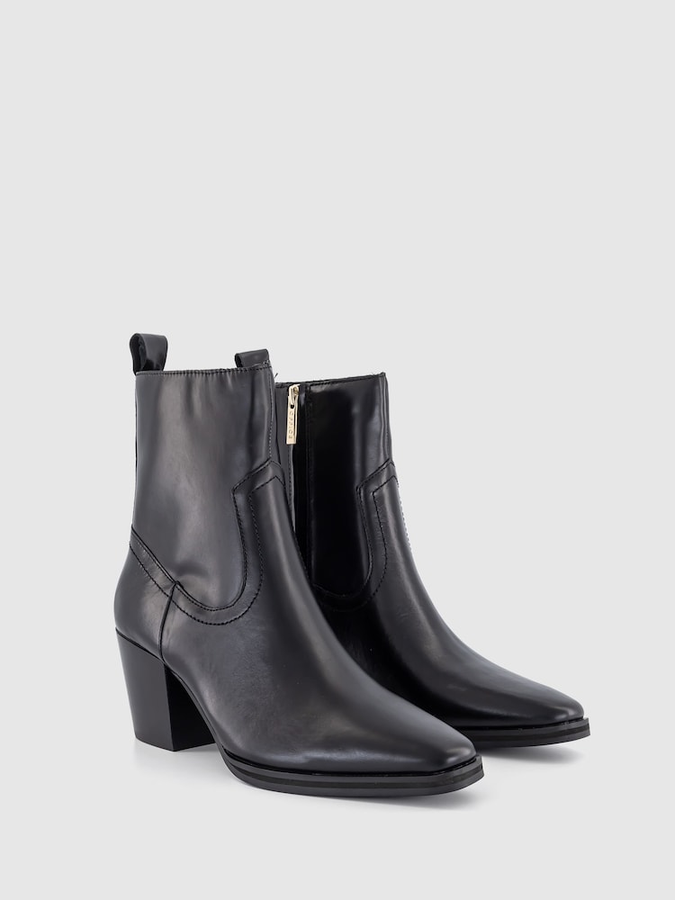 Office Black Leather Western Ankle Boots - Image 1 of 4