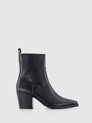 Office Black Leather Western Ankle Boots - Image 2 of 4