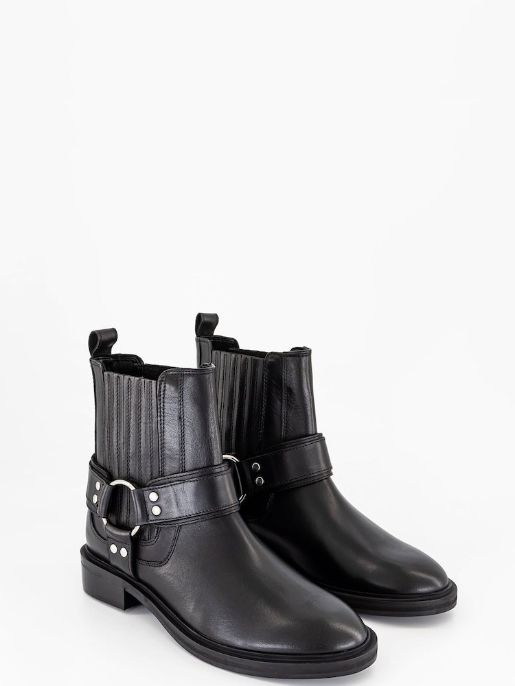 Office Black Leather Chelsea Boots With Lug Sole & Hardware - Image 2 of 3