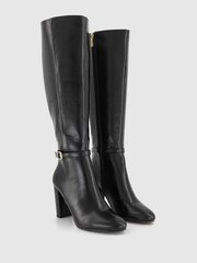 Office Black Block Heel High Leg Boot With Buckle Detail - Image 1 of 4