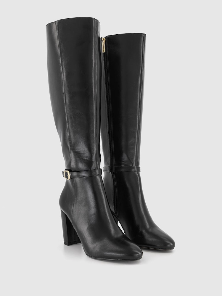 Office Black Block Heel High Leg Boot With Buckle Detail - Image 1 of 4